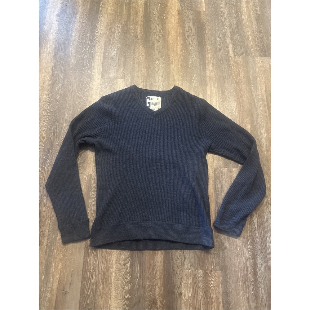 Vintage GAP Sweater Mens Medium Blue Ribbed Made In Hong Kong Y2K Wool Blend